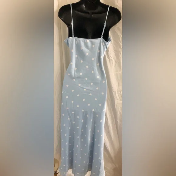 Jessica Simpson blue white polka dot lace cups satin effect maxi dress size M - Picture 11 of 17